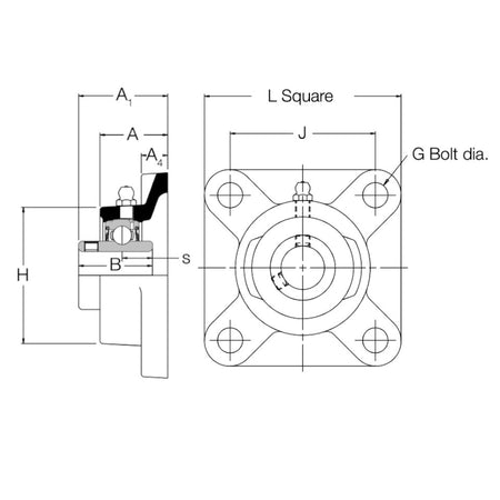 MSF2.1/4 RHP 4 Bolt Cast Iron Flange Bearing Unit 2.1/4 inch Bore