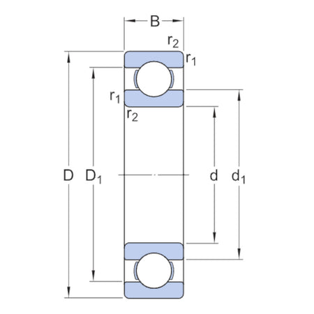 6052M SKF Open Deep Groove Ball Bearing With Brass Cage 260mm inside x 400mm outside x 65mm wide - Diagram