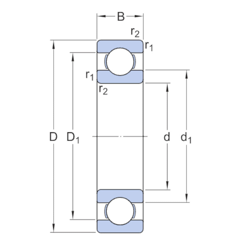 6038M SKF Open Deep Groove Ball Bearing With Brass Cage 190mm inside x 290mm outside x 46mm wide - Diagram