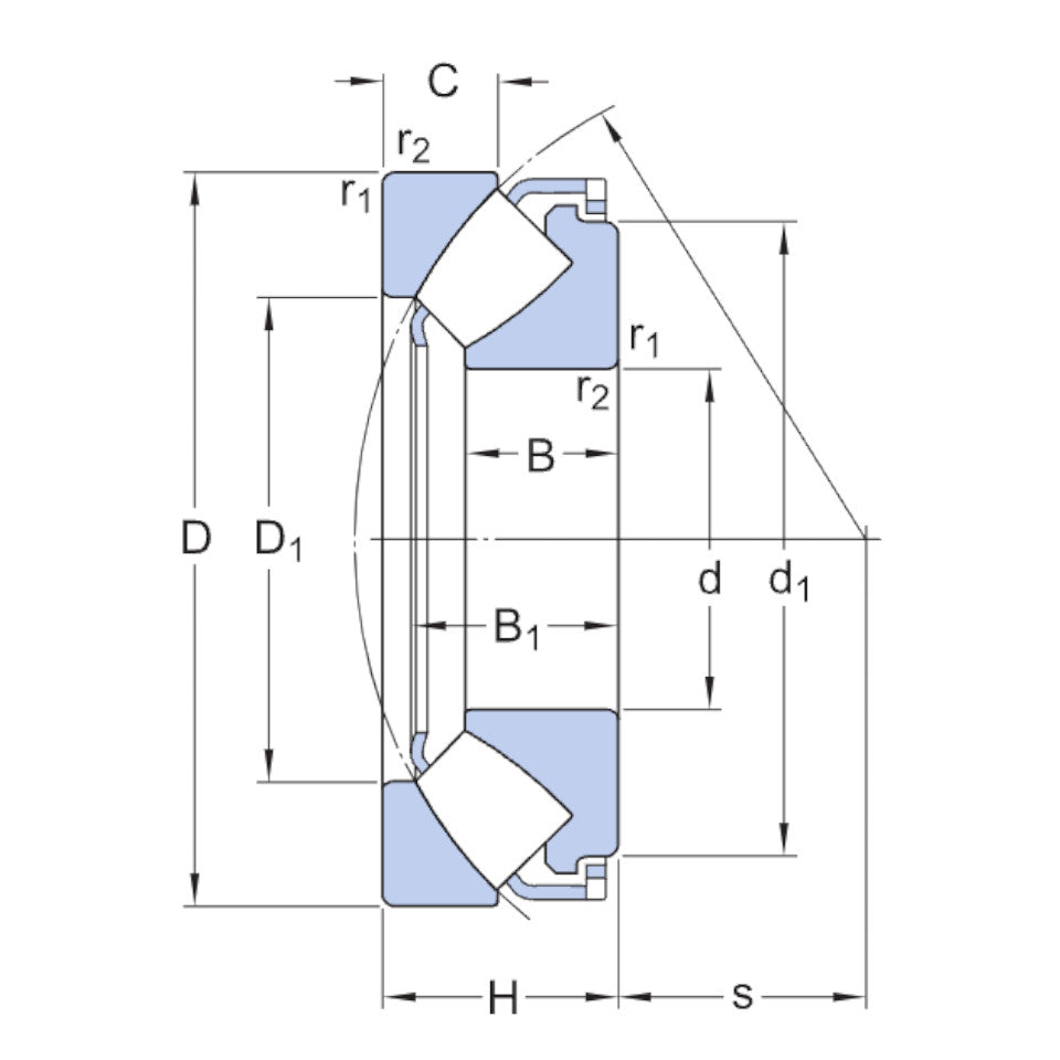 29448E SKF Spherical Roller Thrust Bearing - Diagram