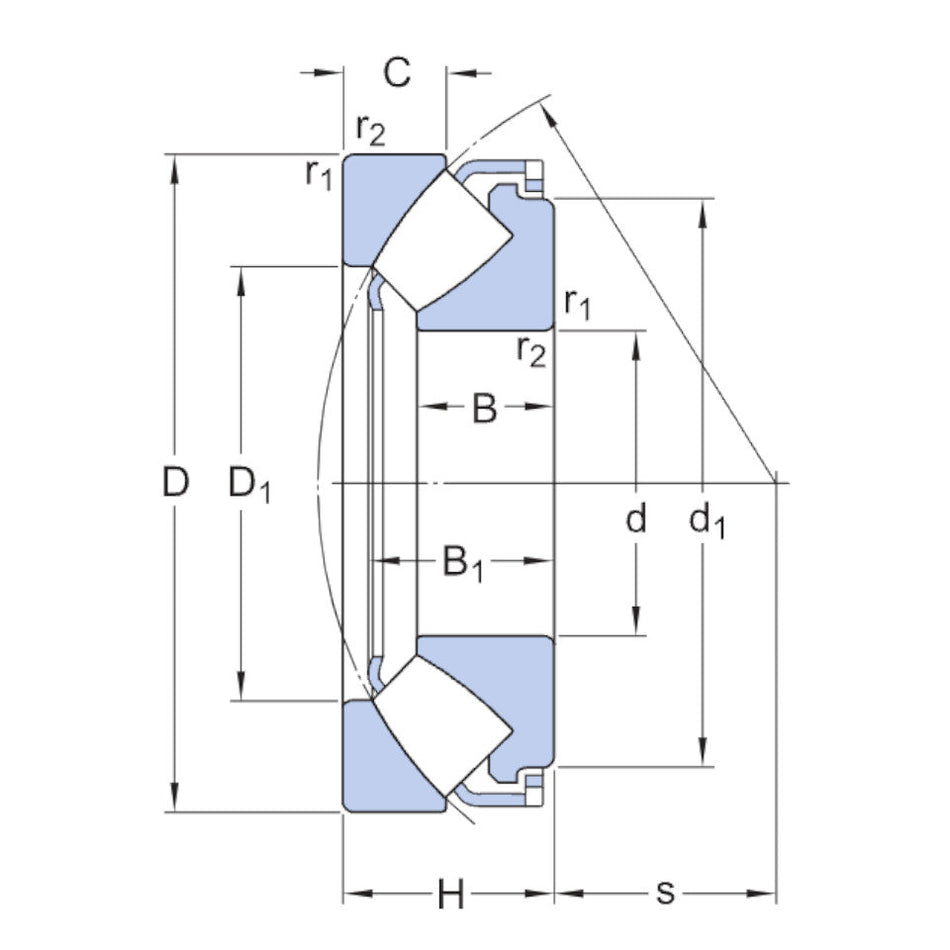 29448E SKF Spherical Roller Thrust Bearing - Diagram