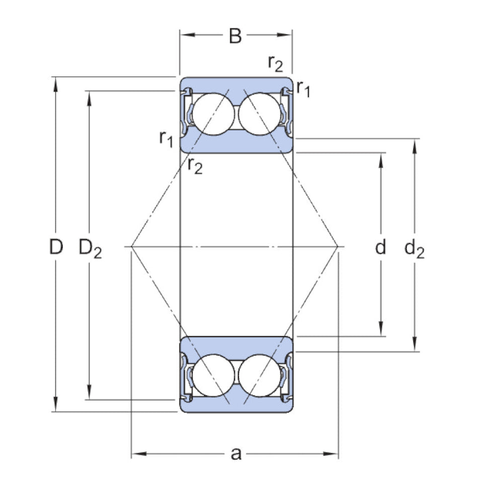 3311A-2RS1TN9/MT33 SKF Double Row Angular Contact Ball Bearing 55x120x49.2mm