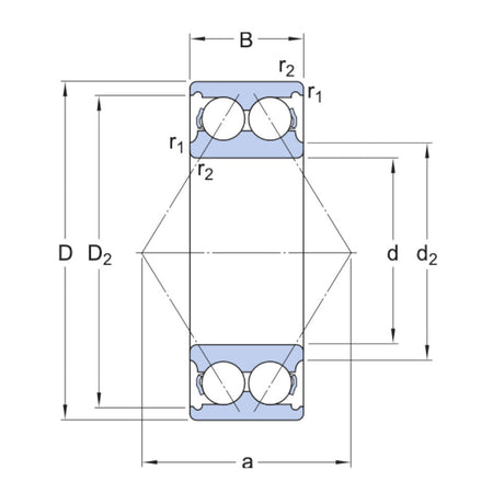 3303ATN9 SKF Double Row Angular Contact Ball Bearing 17x47x22.2mm Diagram