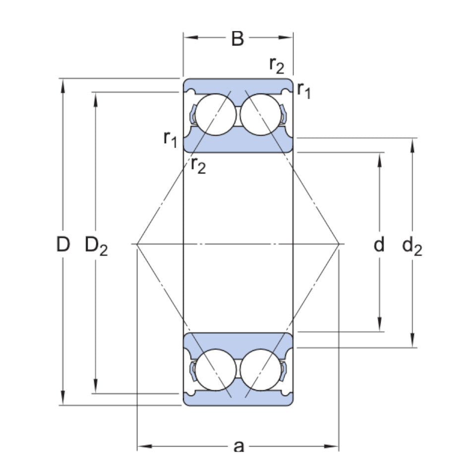 3208ATN9/C3 SKF Double Row Angular Contact Ball Bearing 40x80x30.2mm Diagram