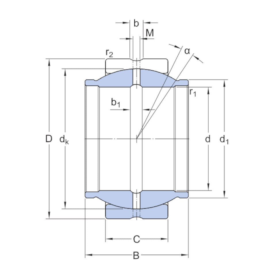 GEG20ES SKF Spherical Plain Bearing Steel/Steel 20x35x20mm with Diagram