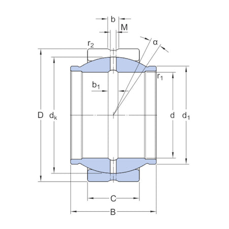 GEG20ES SKF Spherical Plain Bearing Steel/Steel 20x35x20mm with Diagram