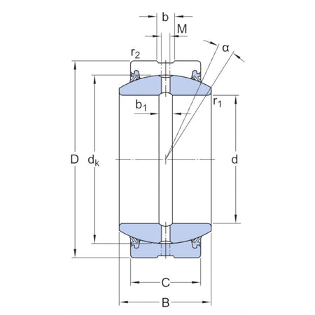GE90ES 2RS SKF Sealed Spherical Plain Bearing Steel/Steel 90x130x60mm Diagram