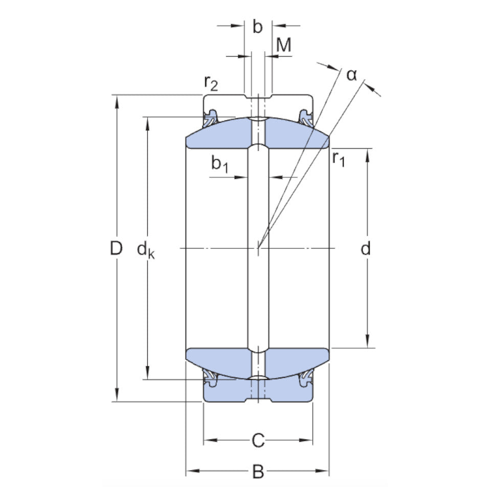 GE30ES 2RS SKF Sealed Spherical Plain Bearing Steel/Steel 30x47x22mm with Diagram