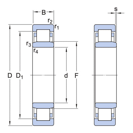 NU222 ECP/C3 SKF Single Row Cylindrical Roller Bearing 110x200x38mm - Diagram