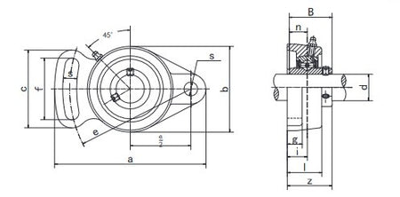 UCFA201 BKL Brand 2 Bolt Adjustable Flange Bearing 12mm Shaft - Diagram