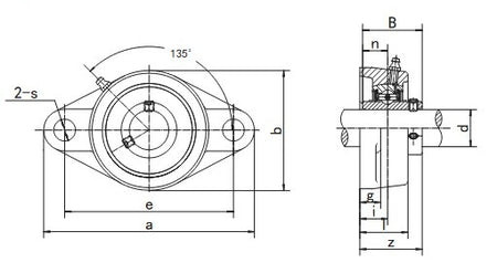 UCFL3 BKL Brand 2 Bolt Flange Bearing Shaft - Diagram