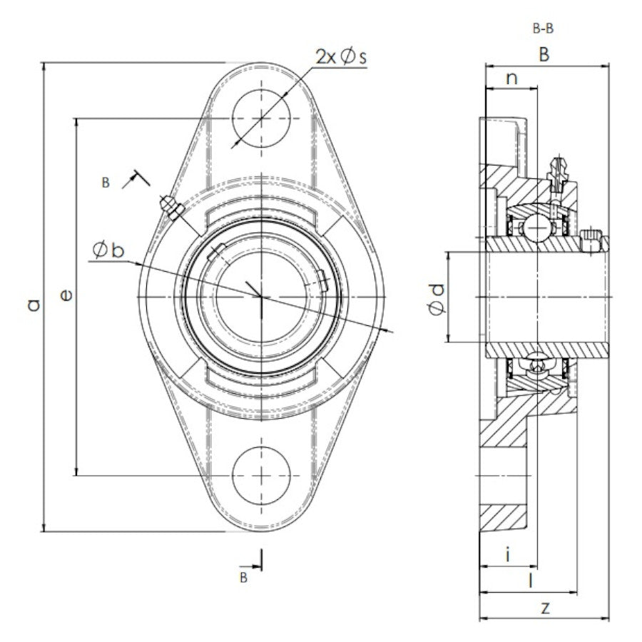 UCFLX 08 BKL Brand 2 Bolt Flange Bearing 40mm Shaft - Diagram