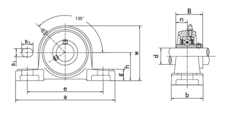 UCP305 BKL Brand 2 Bolt Pillow Block Bearing Diagram