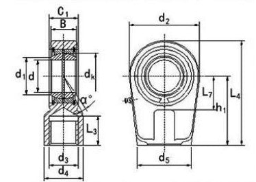 Dunlop Spherical Plain Bearing with Rod End Housing Diagram