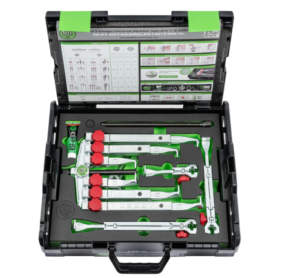 K-2030-10+ Kukko Universal 2-Jaw and 3-Jaw Puller Set with Quick-Adjusting Pulling Jaws