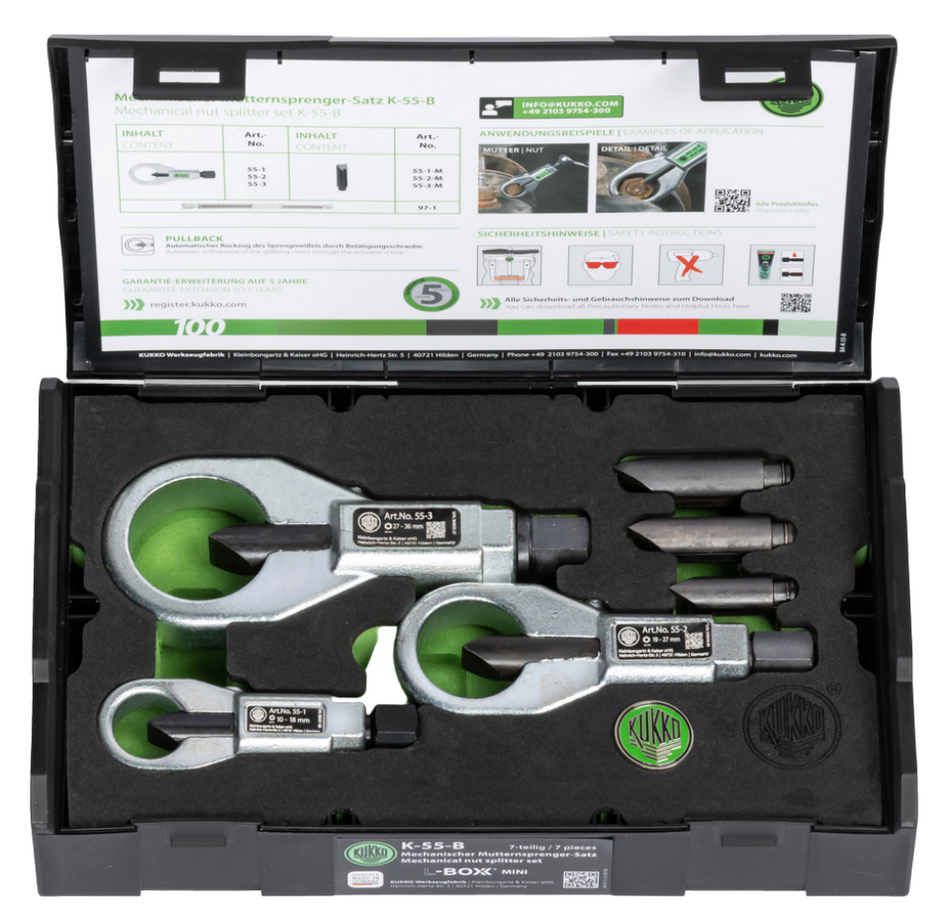 K-55-B Kukko 4-Piece Mechanical Nut Splitter Set