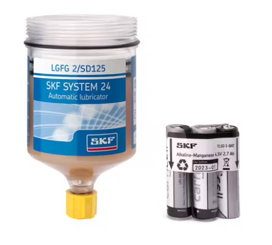 SKF LGFG2/SD125 Refill Cartridge Grease Filled, with battery for Electro-mechanical single point lubricator, 125ml