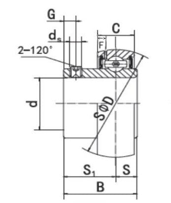 SS-SB201 BKL Brand Flat Back Spherical Outer Bearing Insert 12mm Bore - Diagram