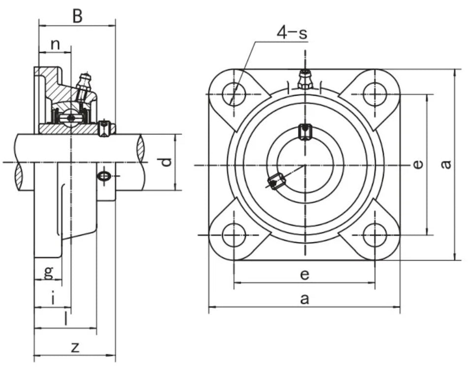 UCF3 BKL Brand 4 Bolt Flange Bearing Shaft - Diagram