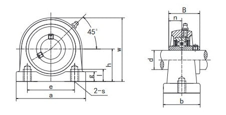 UCPW BKL Brand Short Base 2 Bolt Cast Iron Pillow Block - Diagram