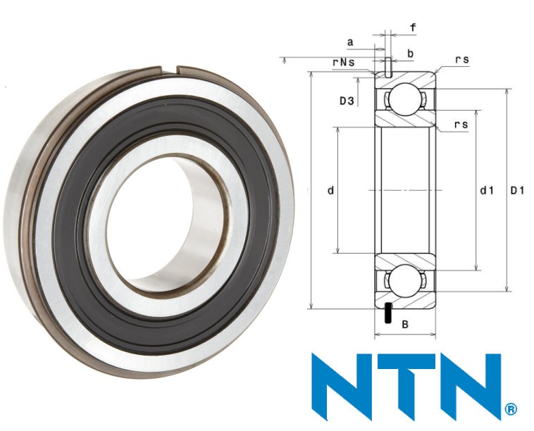 6303LLUNR-2AS NTN Sealed Deep Groove Ball Bearing with Circlip Groove and Circlip 17x47x14mm image 2