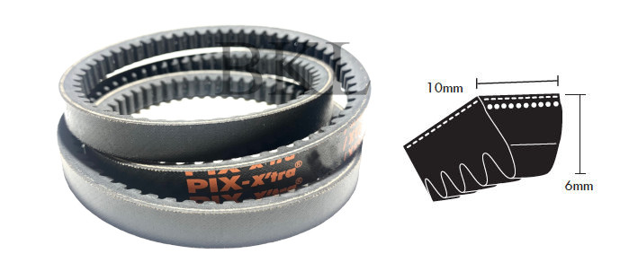 ZX27 PIX Cogged V Belt, 10mm Top Width, 6mm Thickness, Inside 